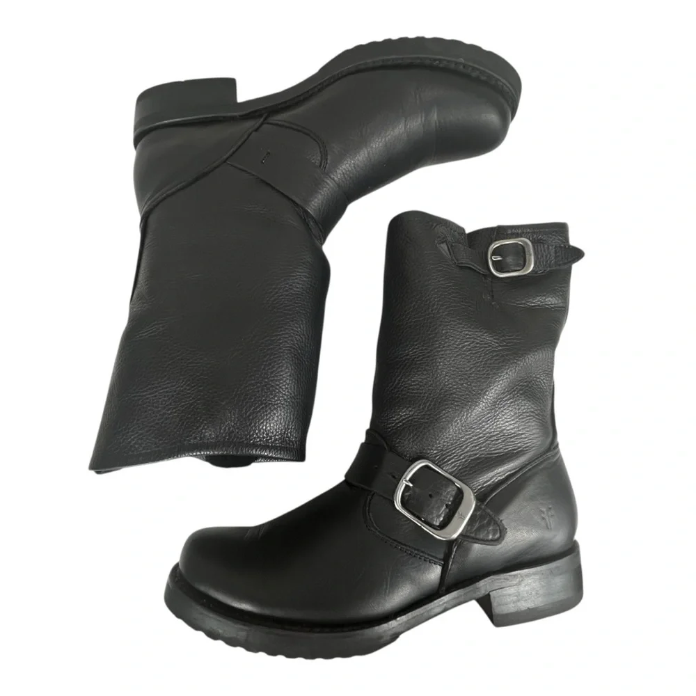 Frye Veronica Flex Short Women’s 6 Black Leather Harness‎ Moto Boots